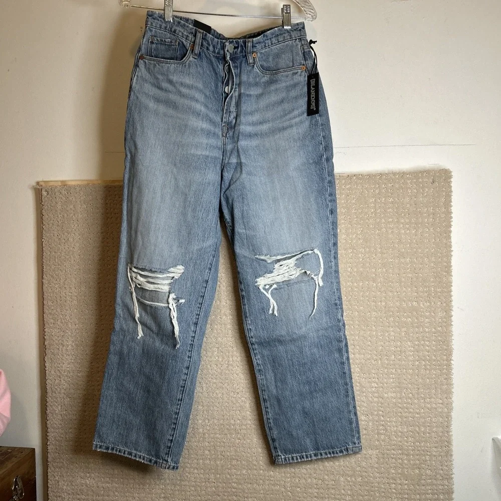 NWT WOMEN'S BLANK NYC JEANS Size 28 The Baxter Ribcage‎ Straight Leg Distressed